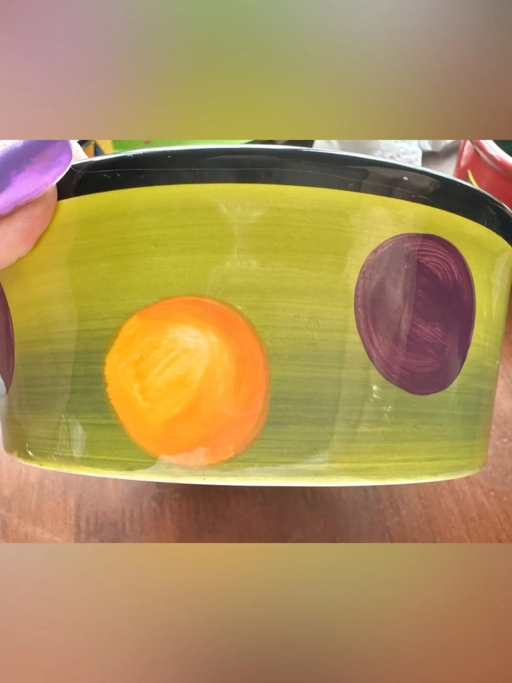 Hand-Painted Colorful Black Dog Ceramic Pet Bowl with Playful Bone Design
